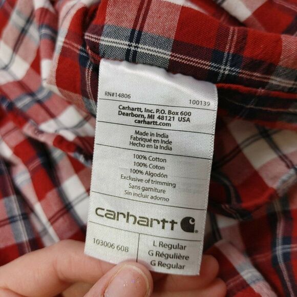 Carhartt Plaid Short-Sleeved Button Up Shirt Relaxed Fit Red/White/Blue Sz L - Picture 8 of 8